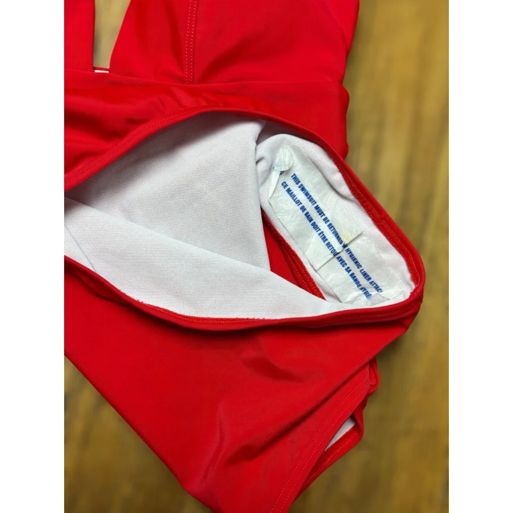 Cocoship Women's Size 6 Solid Red Plunging Neckline High Leg One Piece Swimsuit - Picture 7 of 16